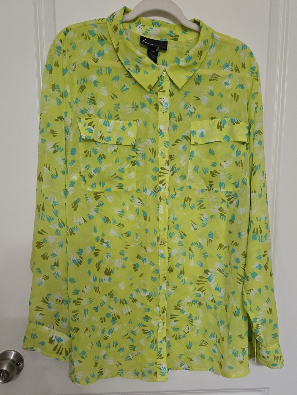 Lane Bryant Lime Green and Turquoise Printed Button-Down Shirt